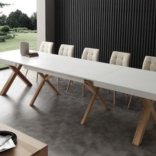 TAVOLO IN LEGNO ALLUNGABILE PIANO IN FRASSINO OLIVATO/BIANCO PORO APERTO* LS708