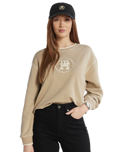 Felpa girocollo beige tommy - girocollo,