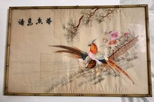 Antico Quadro su Seta Ricamato