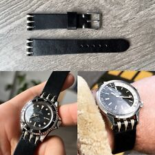 20mm Made in Italy Genuine Black Leather Shark stitches for vintage Chronograph