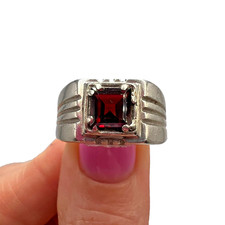 Anello vintage in argento sterling 925 con zirconi rossi gioielli da uomo mis...