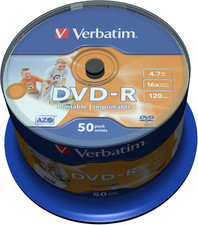 DVD-R 4,7 GB 16X Vergini Full Ink Wide Printable Stampabili 120 Min Campana 50Pz