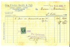 1932 PORDENONE Ditta Osvaldo D'ANDREA & Figli *Fattura per tubi cemento
