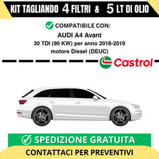 Tagliando per AUDI A4 Avant 30 TDI 90 kw - 5 Lt di Castrol + 4 Filtri anno 20...