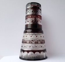 Comodino Acqua Caraffa + Bicchiere Vetro Cammeo Tagliati a Mano 1850 - 1870 L765