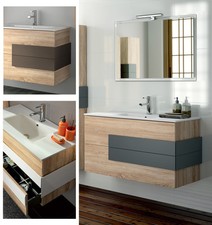 ARREDO BAGNO MOBILE SOSPESO LEGNO 100 SPECCHIERA APPL. LAVABO PORCELLANA CRONOS