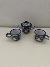 servizio da caffè in ceramica decorata a mano. 2 Tazzine e zuccheriera