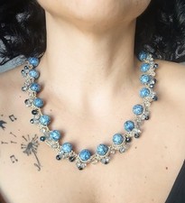 COLLANA Con Pietre Di Lapislazzuli E Cristalli Fatta A Mano All'uncinetto 