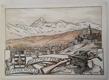 CARTOLINA DISTRETTO MILITARE DI PINEROLO PASCHETTO DISEGNO FANTERIA FANTI WAR