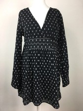 Vestito Zara M 10-12 Nero Cotone Baby Doll Linea Impero Cotone Smock Manica Lunga