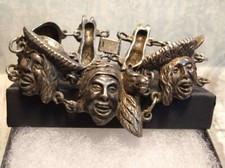 Vintage Peruvian Art Bracelet With Figural Faces And  Lamas. 