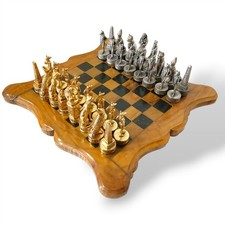 Scacchiera artigianale (9) in legno d'ulivo con pedine egizie scacchi S9