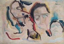 Raffaele Canoro-Volti-Originale Grande Quadro Espressionista Contemporaneo 51"x36"