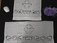 Prestigiosi Asciugamani 1+1 puro lino Bellora ricamo Intaglio a mano