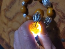 Collana Vintage  Ambra Bachelite con Argento 925Oliva Perline Faturan Preghiera 