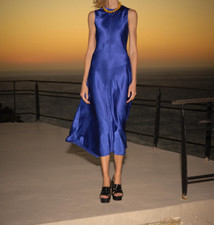 Abito Midi Raso Blu Elettrico