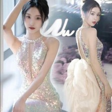 Gorgeous Glitter Sequins Halter Bowknot Halterneck Evening Dresses Fishtail Gown