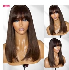Parrucca pre-sbiancata pre-pizzicata 100% capelli umani Remy put-on-and-go 18” Bangs