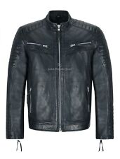 Giacca pelle uomo biker blu