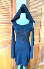 Mini Abito Goth Cyber Punk Neo-Vittoriano Strega Apprendista Con Cappuccio Spalle Fredde S