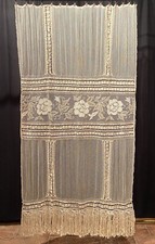 Antica Tenda Tendone Filet A Mano Perfetto Stato  Cm240x140 Bicolore