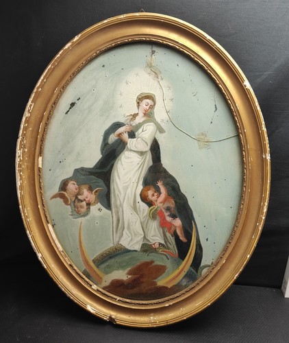 Antico dipinto vetro xvii - su,