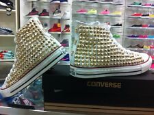 Scarpe Converse Bianche High Alte Borchiate Teschi Studs Skull Gold Oro Borchie