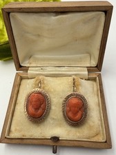 #ORECCHINI OLD originali earrings antique CORALLO GOLD ORO 6/7KT metà 800 rarità