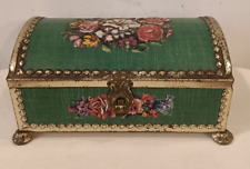 Scatola latta VINTAGE - SCRIGNO, FORZIERE, BAULE color VERDE con FIORI