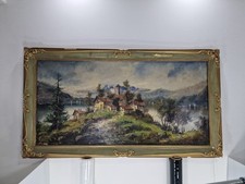 Dipinto Olio Su Telo In Cornice Legno Dorato Firmato Mancini "PAESAGGIO" 900'