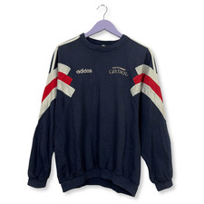 Felpa Adidas Vintage blu e bianca a girocollo con logo ricamato anni 90 - Taglia