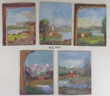 5 PICCOLI DIPINTI AD OLIO SU TAVOLA PAESAGGIO VEDUTE PIEMONTE ITALIA X13.19