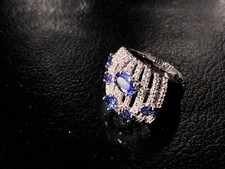 Anello A Fascia In Argento 925 Con Diamanti e Tanzaniti (pietre Sintetiche)