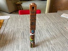 TOTEM NATIVI AMERICANI FLAUTO IN LEGNO INTAGLIATO A MANO DIPINTO VINTAGE 12”