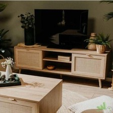 MOBILE BASSO SOGGIORNO PORTA TV 2 ANTE VIMINI 150x40x52 H CM LEGNO BOHO NORDICO