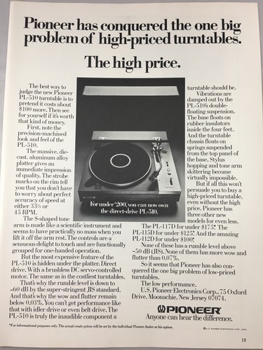 Pioneer 510 1976 giradischi - pioneer, p-510