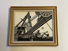 ANTICO DIPINTO VINTAGE INDUSTRIALE WPA VECCHIA TECNOLOGIA FABBRICA ARTISTA MISTERIOSO