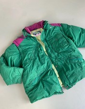 diadora vintage bomber in vera piuma giacca da sci imbottita verde e viola