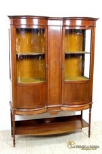 Vetrina antica cristalliera in legno di mogano vetrinetta filettata inglese 900