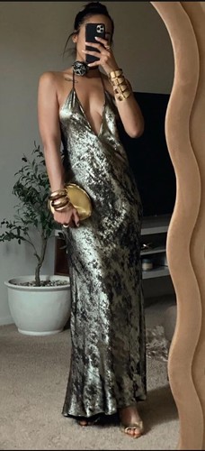 Zara abito lungo lamina dorato - zara,