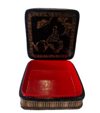 Portagioie Antico Scatola Legno laccato Cofanetto Oro Arte Orientale Cina '900