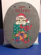 Decorazione da parete in ardesia gatto natalizio vintage