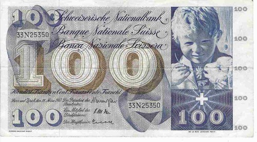 1963 svizzera banconota 100 - svizzera,
