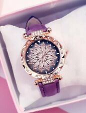 Orologio elegante regalo donna quarzo viola diamantato strass cinturino pellle