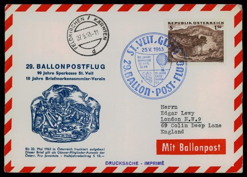 Austria posta palloncino 1963 - posta,
