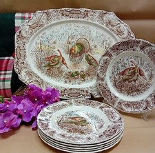 Servizio Inglese Johnson Bros Windsor Ware Woodland Wild Turkey 6 Piatti Vassoio