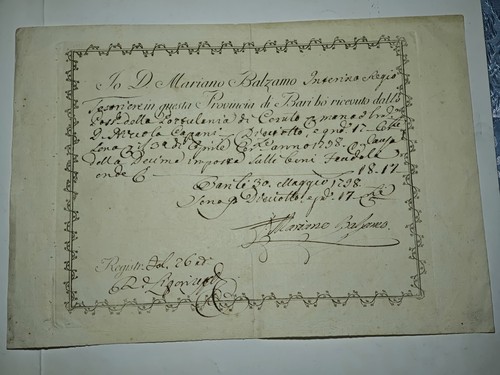 1798 antica ricevuta borbonica - 1798,