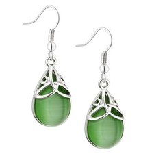 Rhodium Plated Green Oval Cat