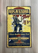 TARGA PUBBLICITARIA REPLAY&SONS JEANS VINTAGE IN METALLO ORIGINALE 25 x 42 cm