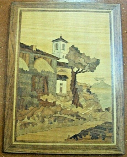 Paesaggio intarsiato tavoletta - intarsiato,